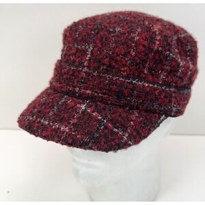WOMEN'S Tweed Cabbie Hat Textured Red Black Plaid Cadet Newsboy OSFM Boucle Hat